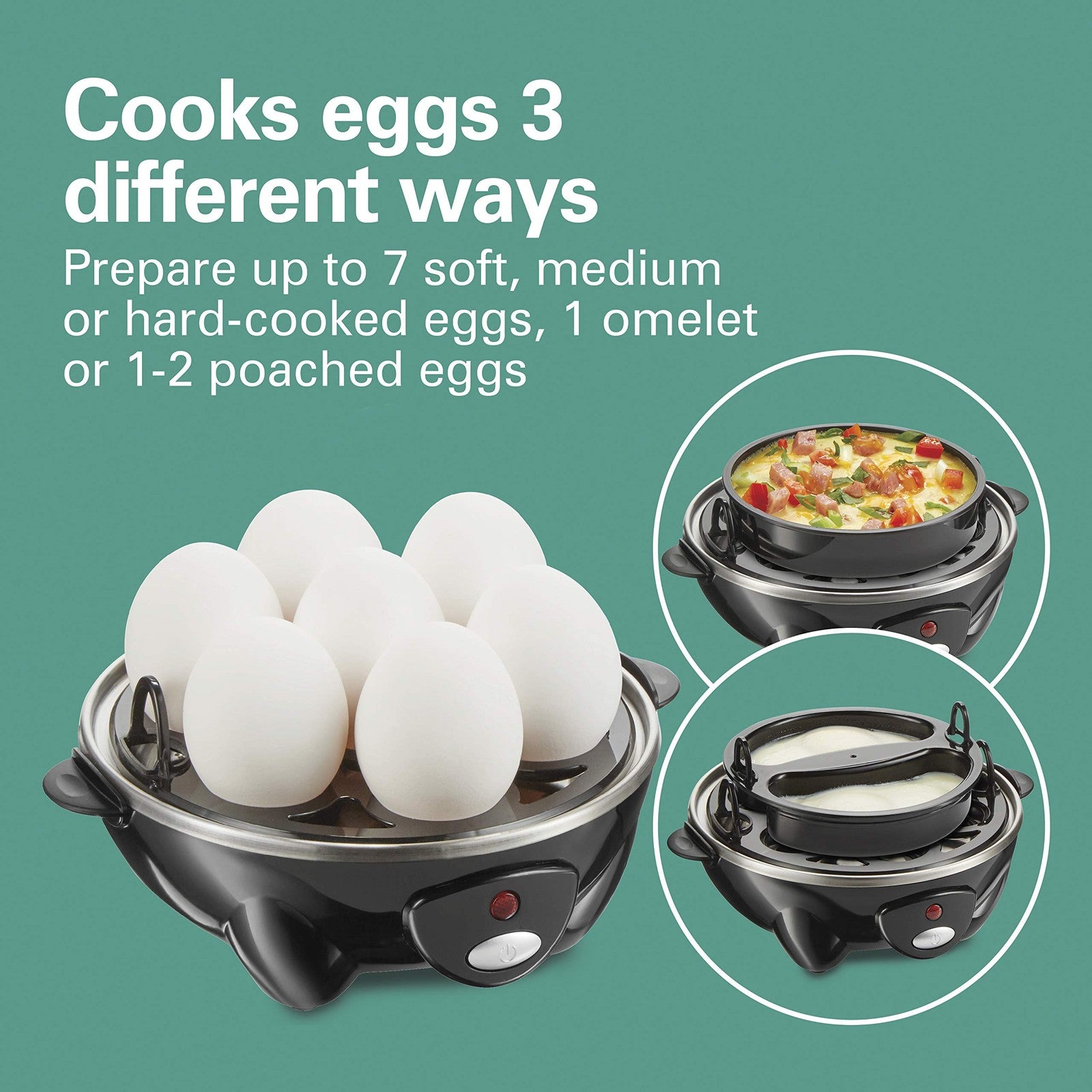 Hamilton Beach Egg Cooker, 3-in-1, Holds 7, Black, Omelet & Steamer