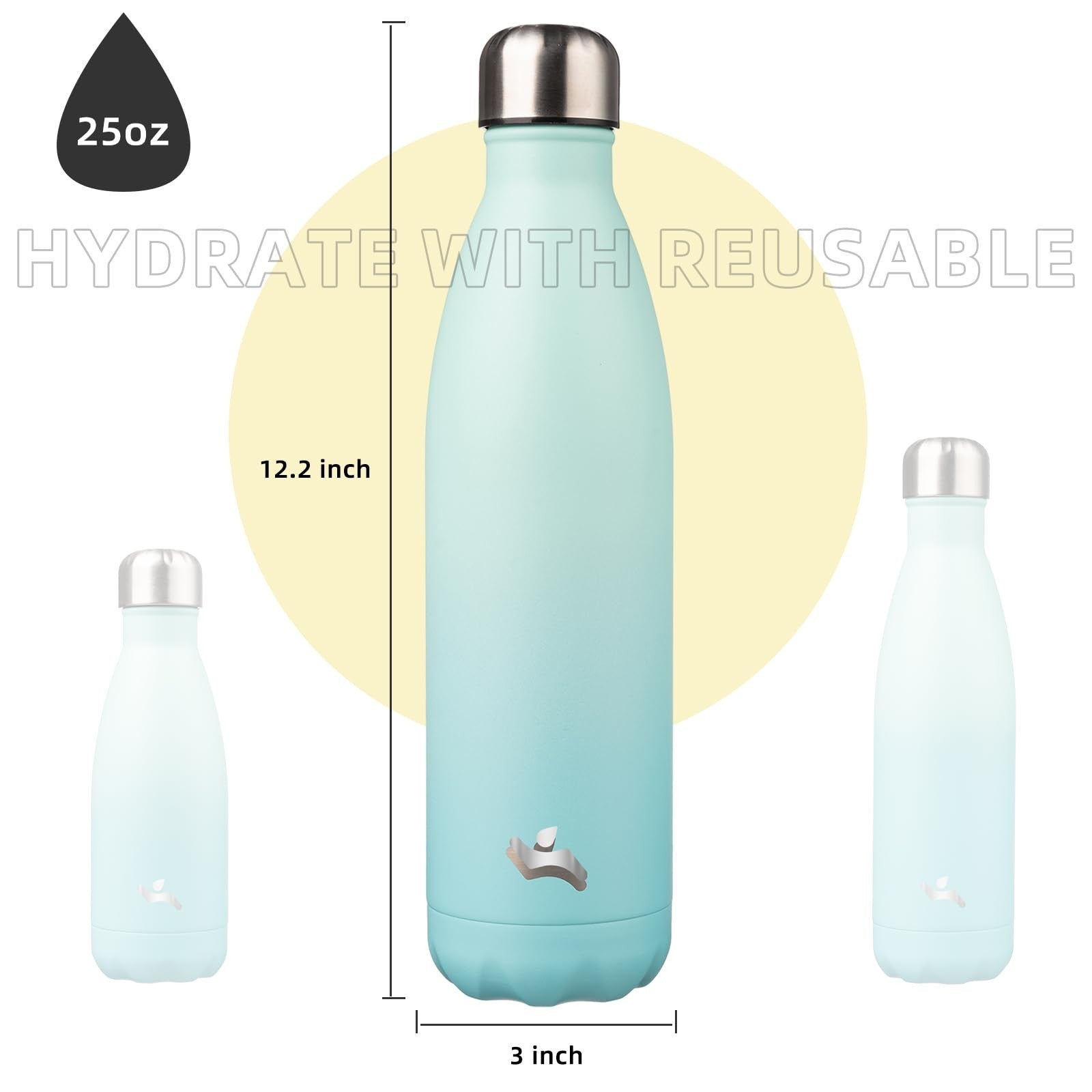25 oz Insulated Water Bottle Mint Stainless Steel Double Wall Flask