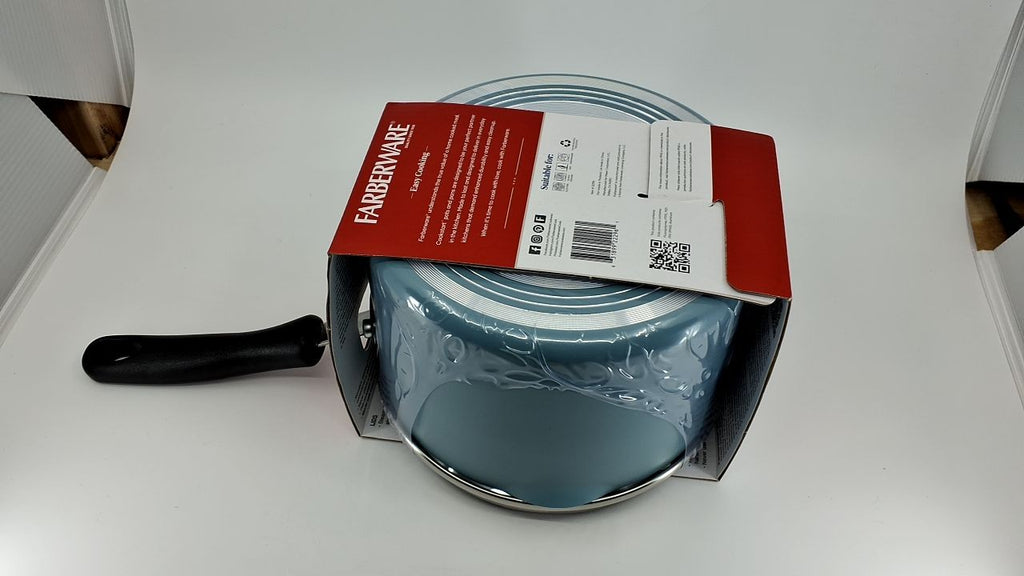 Farberware DiamondMax 3Qt Saucepan w/ Strainer Lid, Aqua, Dishwasher Safe