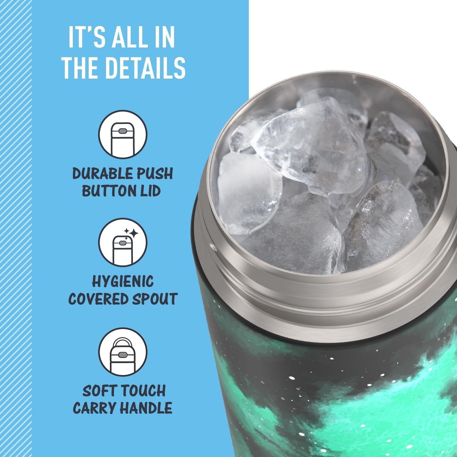 THERMOS FUNtainer 16 Oz Insulated Bottle, Stainless Steel, Galaxy Green