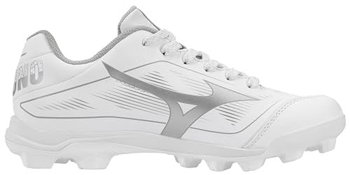 Cushionrevo Finch Jr. Girls Softball Cleat, White-Silver, Size 3 Big Kid
