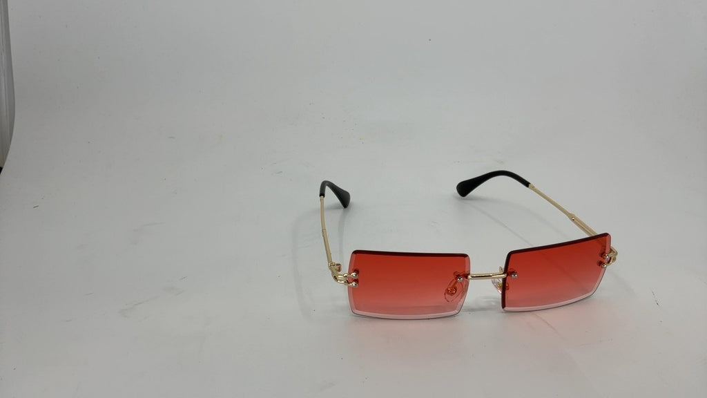 Frameless Vintage Sunglasses, Red, Lightweight Metal, UV400 Protection