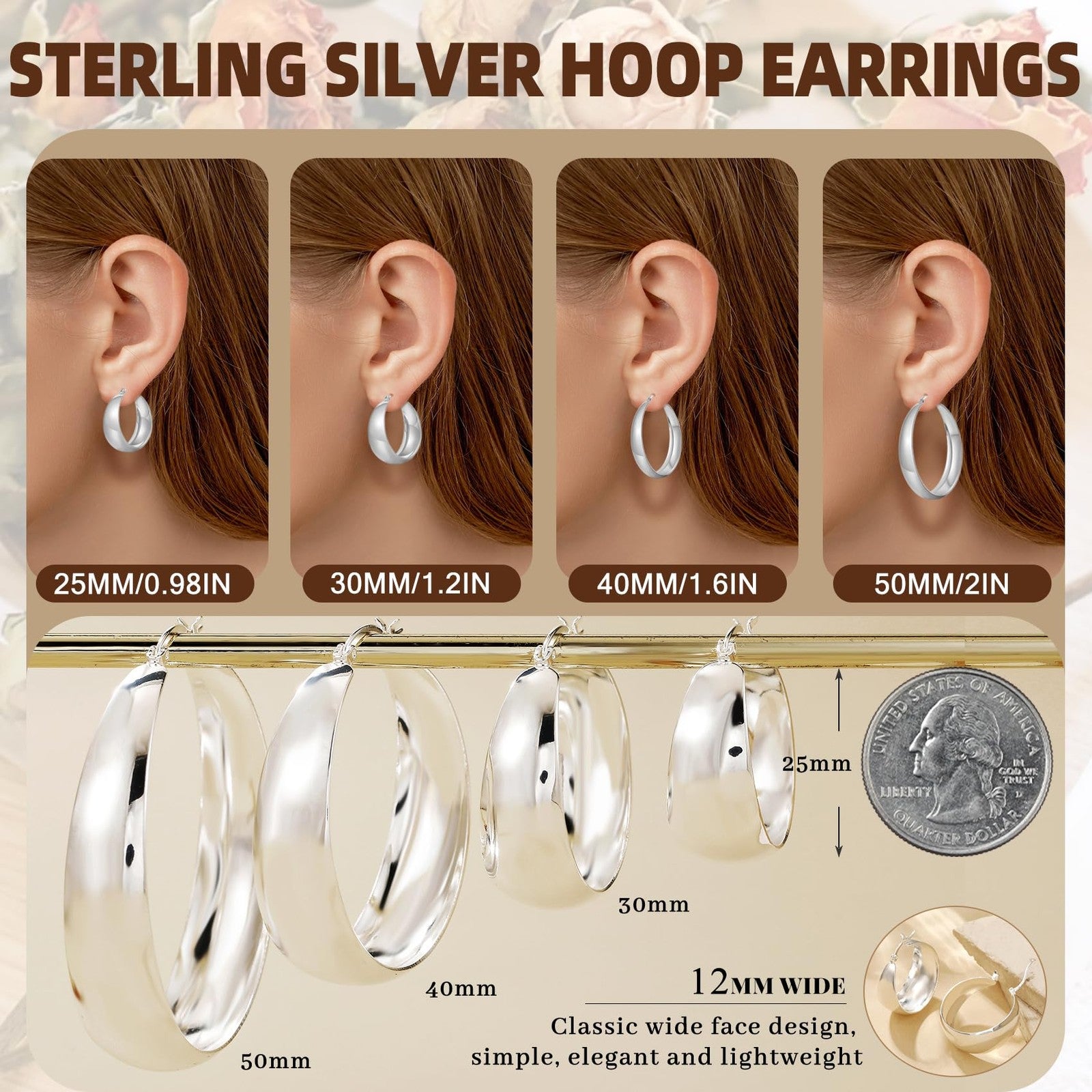 Chunky 30mm Silver Hoop Earrings, 925 Sterling, Lightweight & Hypoallergenic