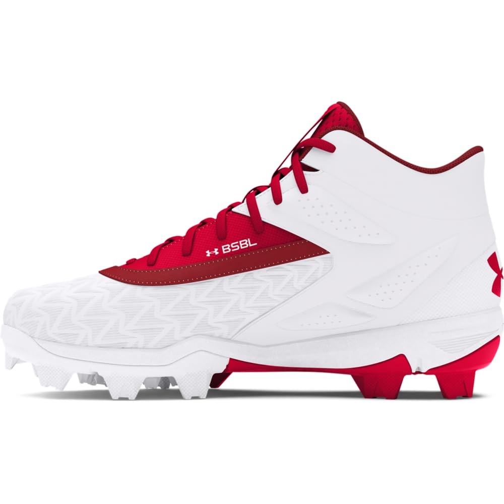 Under Armour Boys' Baseball Cleats Leadoff Mid RM JR 3.0 Red/White 1