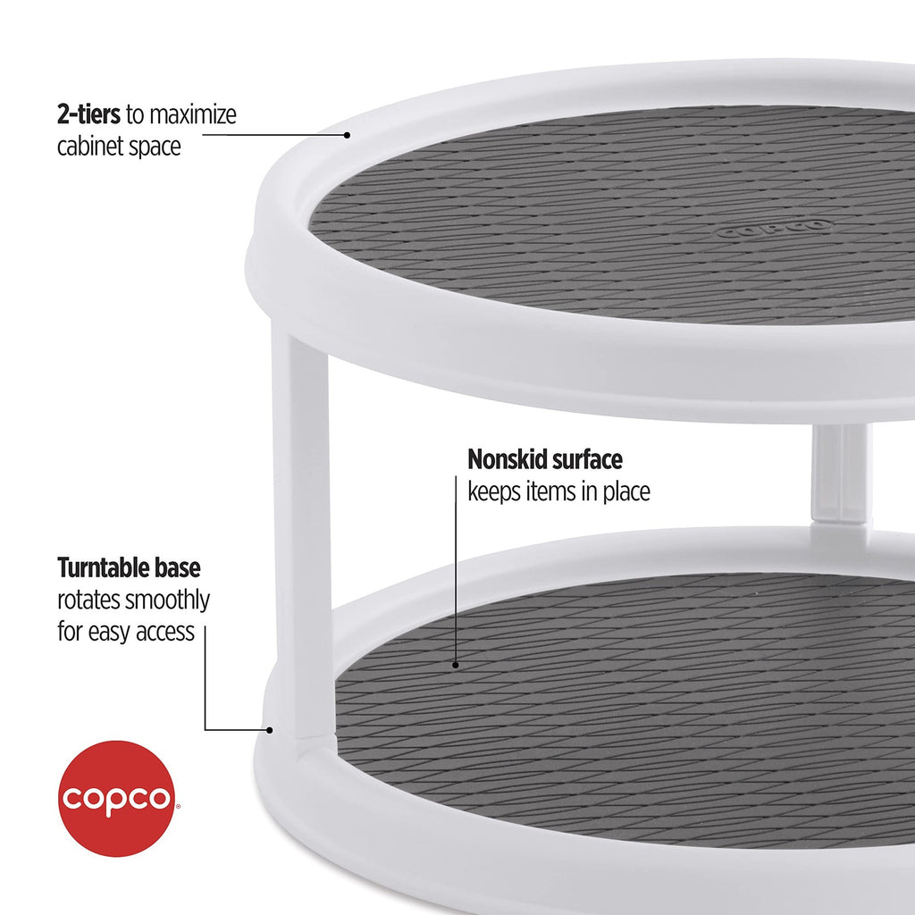 Copco Non-Skid Turntable, 2-Tier, 12-Inch, Durable & Easy Clean, White/Gray
