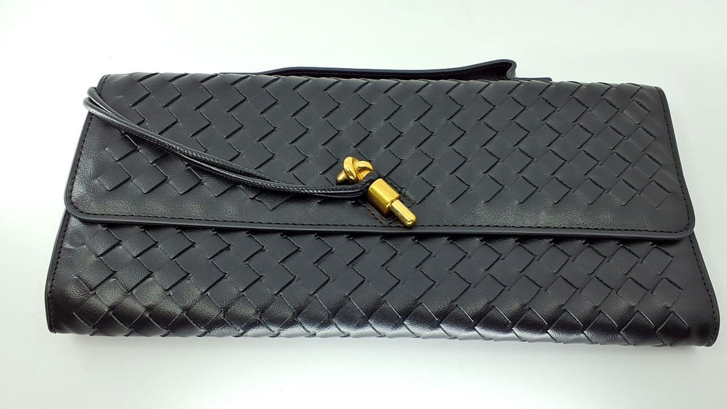 Women’s Dark Black Woven Handbag PU Leather Evening Clutch & Crossbody