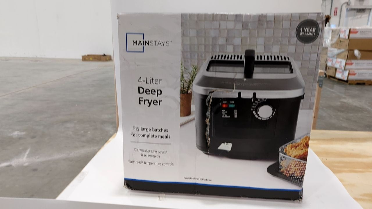 Mainstays 4L Electric Deep Fryer, Matte Black, Stainless Lid