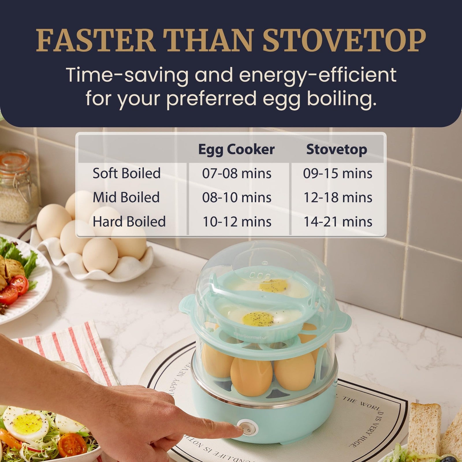 Elite Gourmet EGC1215M 14-Egg Cooker, Stainless Steel, Auto Shut-Off