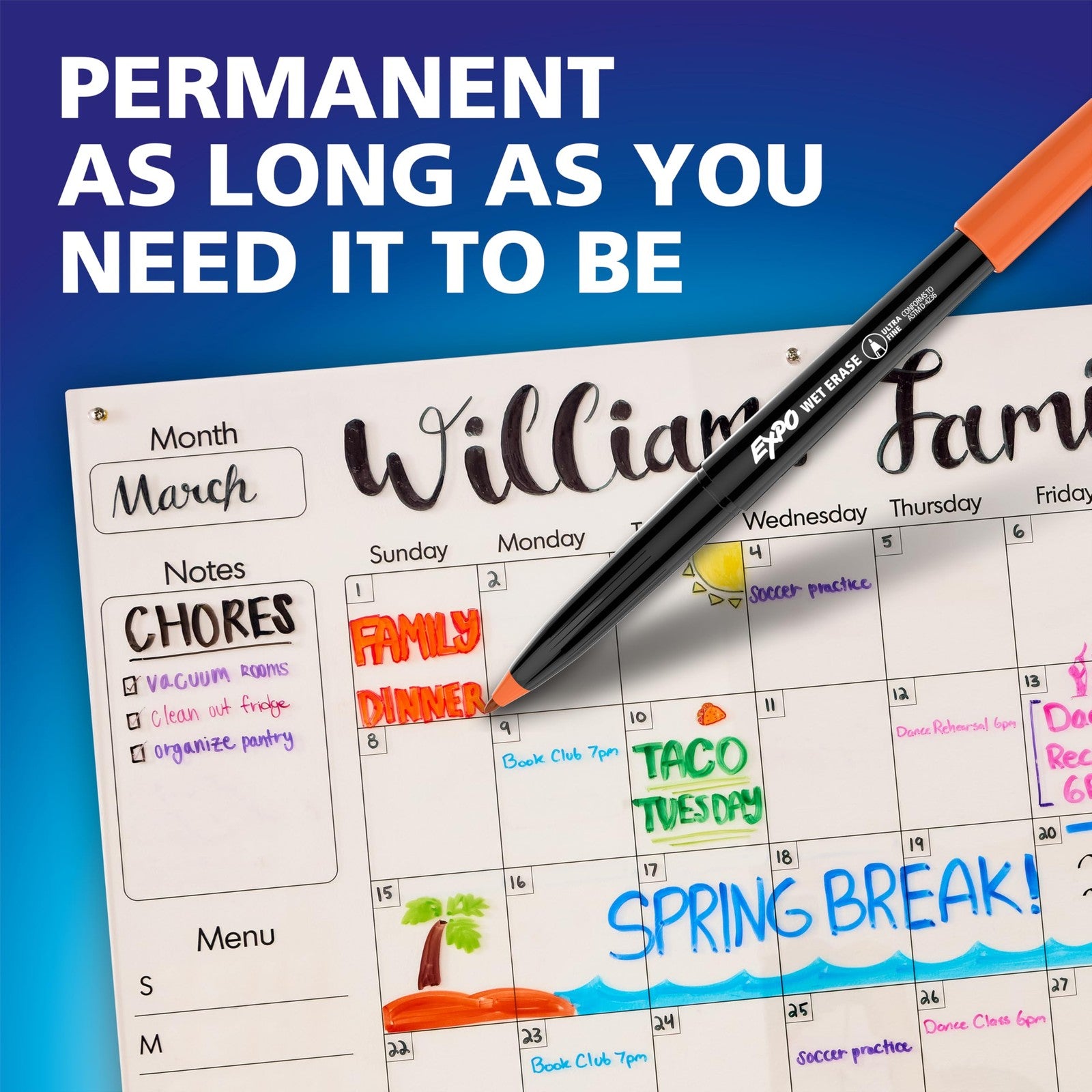 EXPO Vis-a-Vis Wet Erase Marker Set, Fine Tip, Assorted Colors, 8 Count