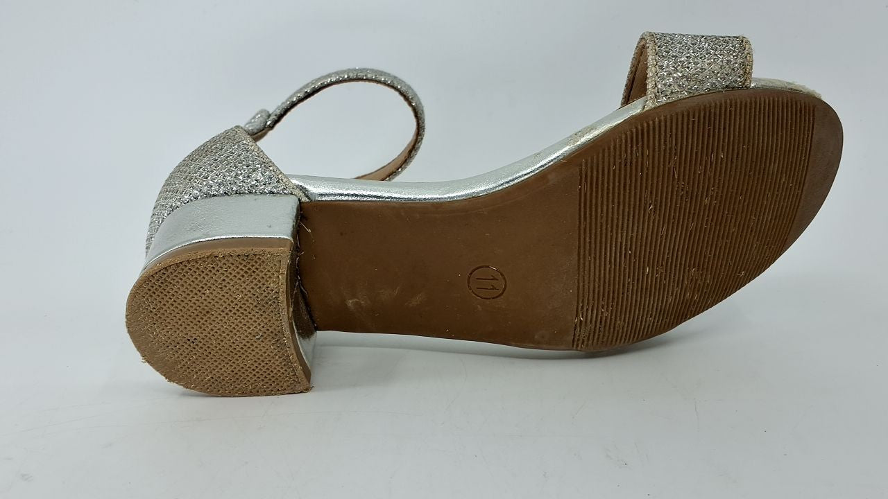 Silver Toddler Girls Heels Sandals Size 11 Ankle Strap Wedding Party
