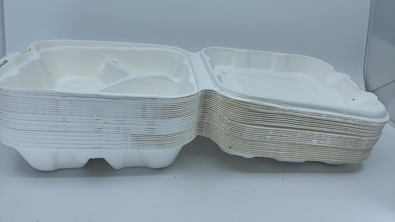 50-Pack 8x8 Compostable Clamshell Containers - Microwave & Freezer Safe