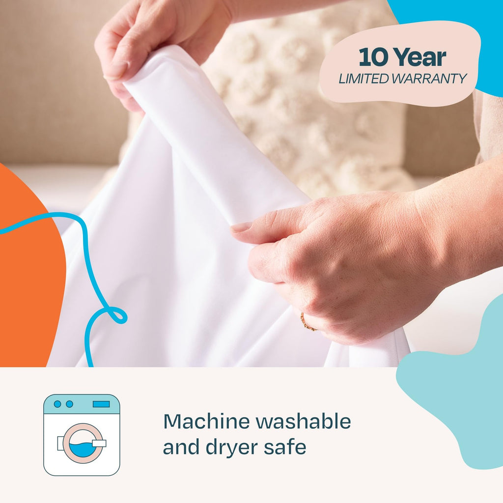 Breathable Twin Mattress Protector, Waterproof, Machine Washable, White