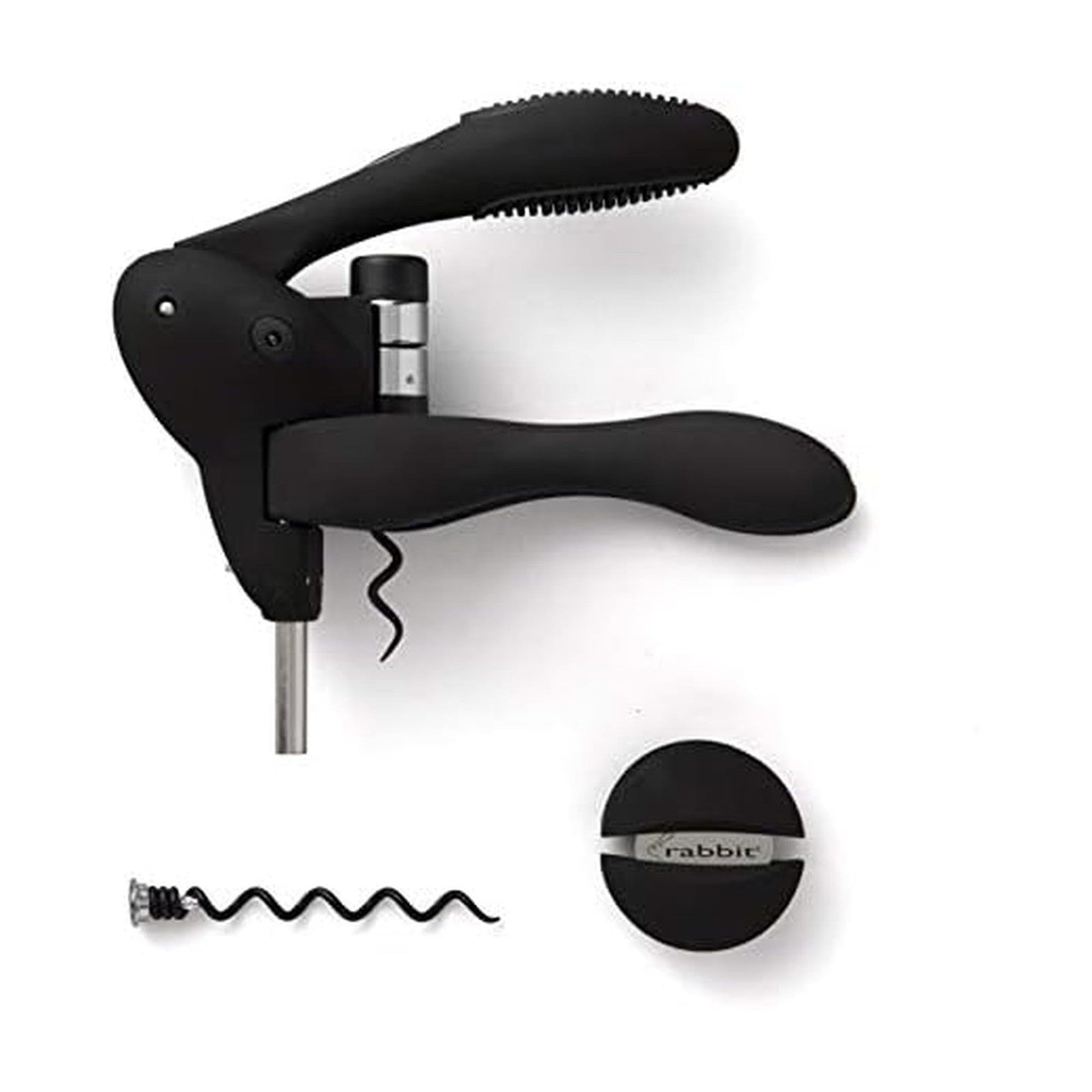 Rabbit W6004N Wine Opener Corkscrew w/ Foil Cutter, Ergonomic Black Design