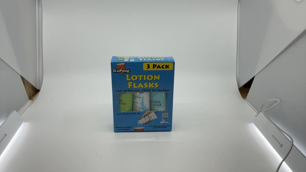 GoPong Hidden Lotion Flasks - 12 oz Alcohol Flasks w/ Funnels, 3 Pack