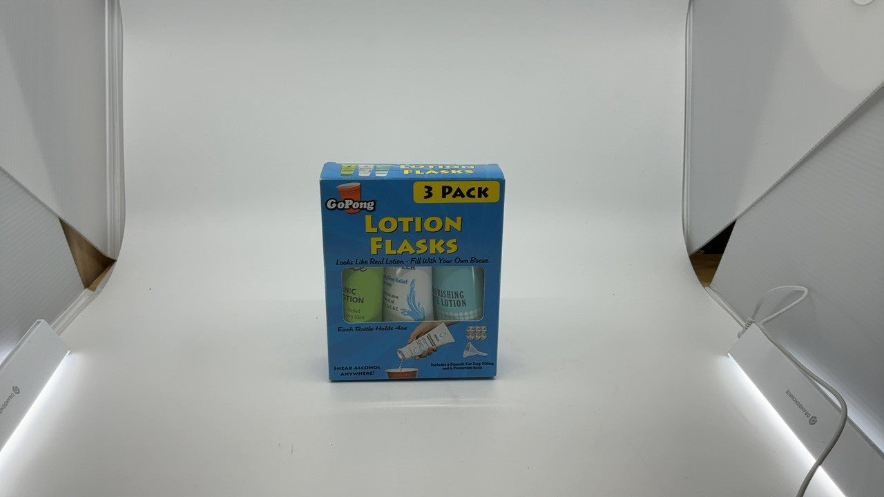GoPong Hidden Lotion Flasks - 12 oz Alcohol Flasks w/ Funnels, 3 Pack