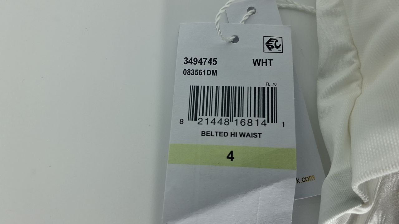 High Waisted Bikini Bottoms, Women's, White, Cheeky Coverage, Size 4