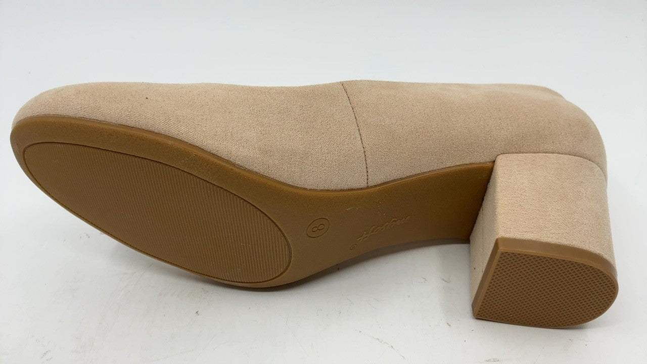Women's Comfortable Nude Suede Pumps w/ Low Chunky Heel Size 8