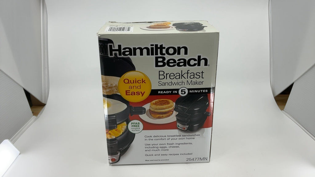 Hamilton Beach Sandwich Maker, Quick Breakfast, Black, Model 25477