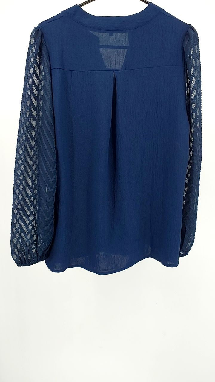 Notched Balloon Sleeve Blouse