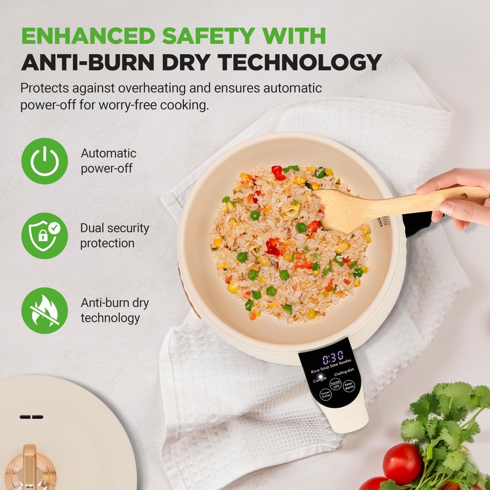 1.6 QT NutriChef Rice Cooker, Multi-Function Electric Cooker, White