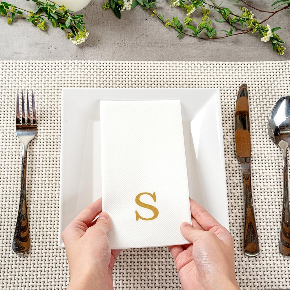 Eco-Friendly 50 Count Guest Towels, Gold 'S', Linen-Feel, 15.75 X 7.87 In