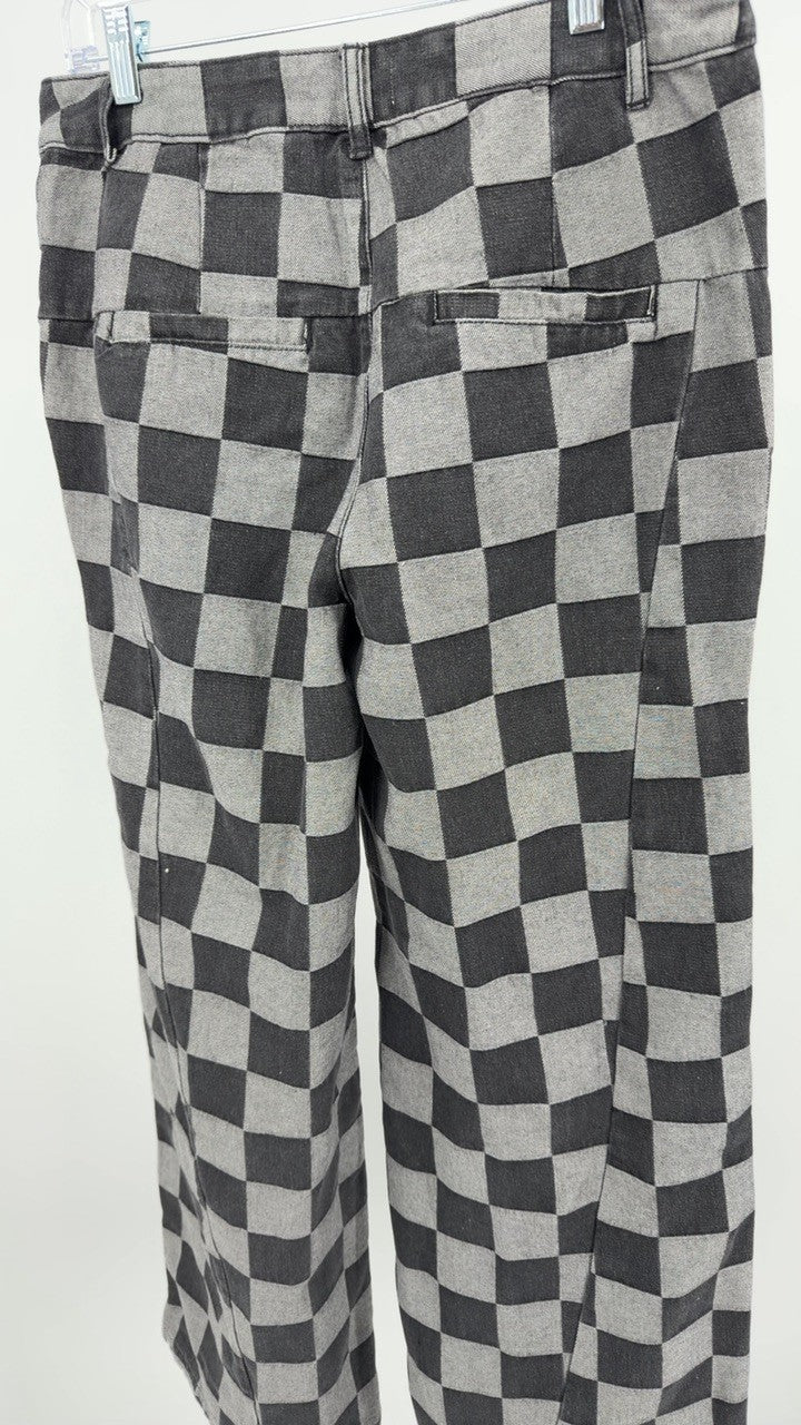 Checkered Wide Leg Jeans with Pockets