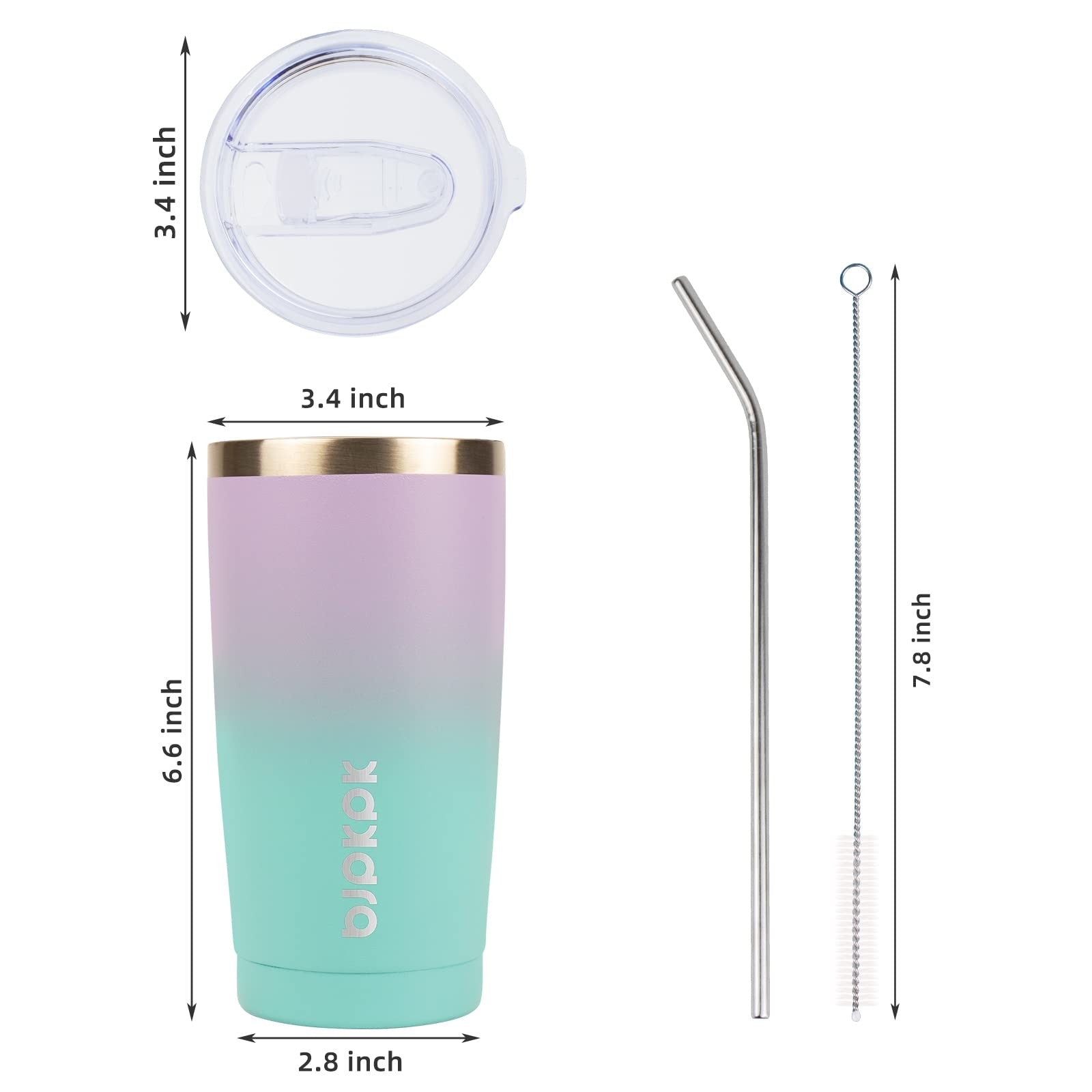 Lavender Green 20oz Insulated Travel Mug w/ Lid & Straw, Stainless Steel