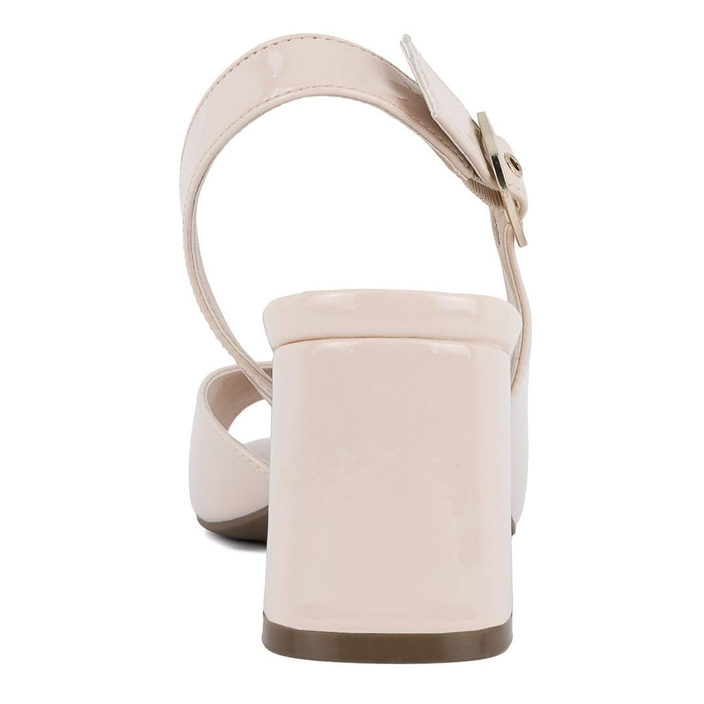 Open Toe Block Heel Sandals Women's 8.5 Bone Patent by Jones New York