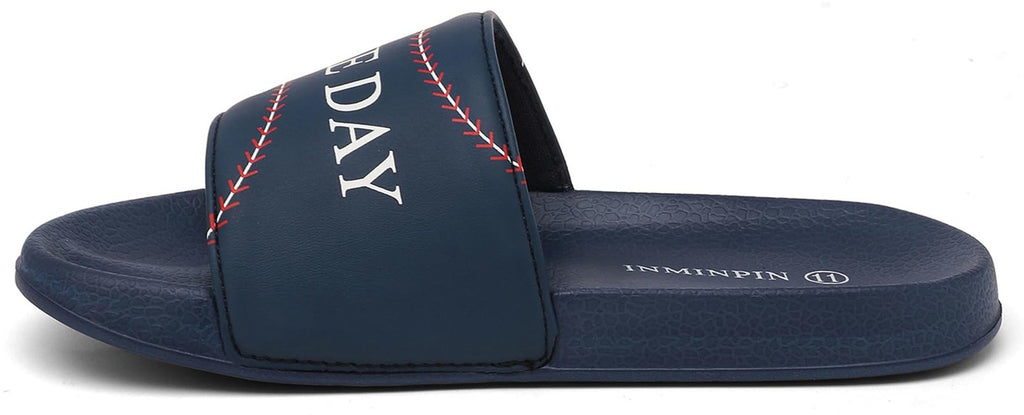 Indoor Outdoor Kids Slides Sandals, Baseball Navy, Size 13 Little Kid