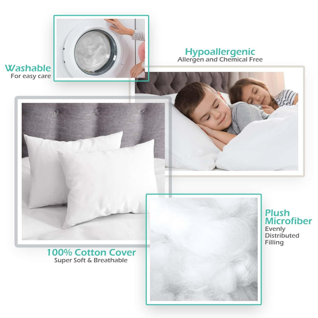 Toddler Pillow 13x18, Soft Cotton, White, Ideal for Travel & Naptime