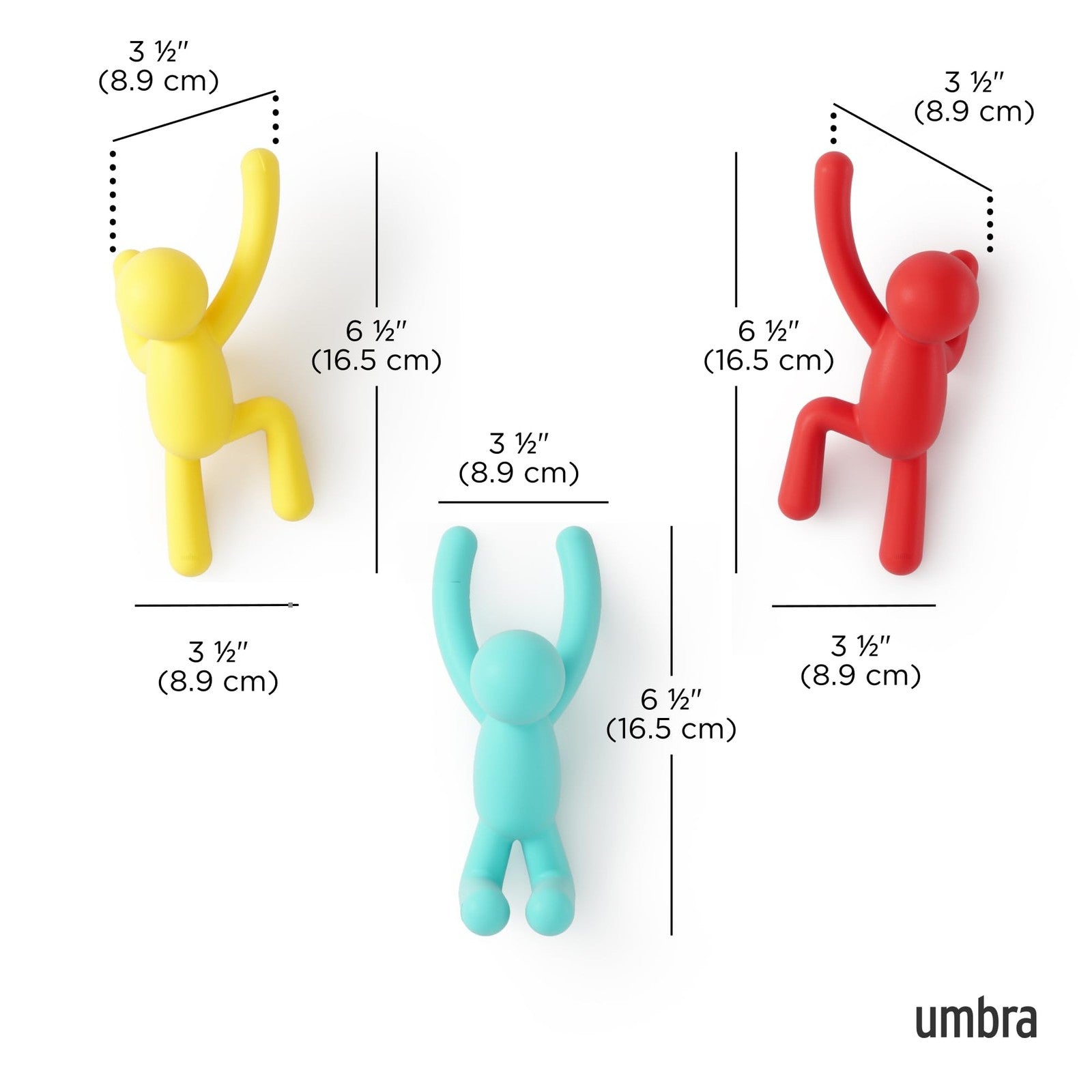 Multicolored Buddy Wall Hooks, Set of 3, Wall-Mounted Coat Hooks