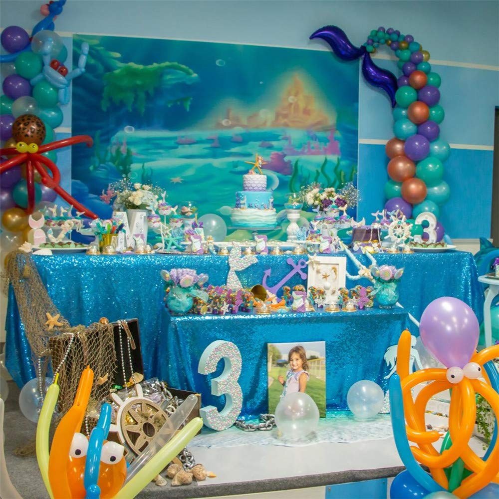 60 x 102 In Aqua Blue Glitter Tablecloth for Bridal & Baby Showers