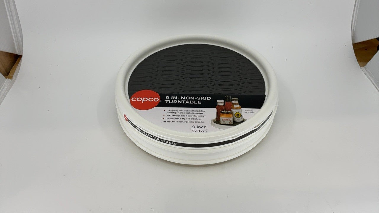 9 Inch Non-Skid Lazy Susan Turntable Set of 2 for Kitchen, White/Gray