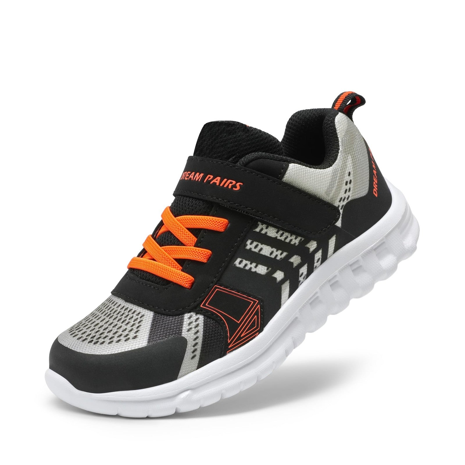 Athletic Kids Sneakers Size 5 Big Kid Breathable Black/Grey/Orange