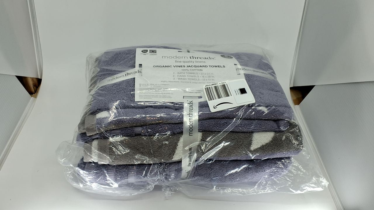 Lavender 6-Piece Towel Set - Organic Vines Design - Quick Dry Cotton Towels