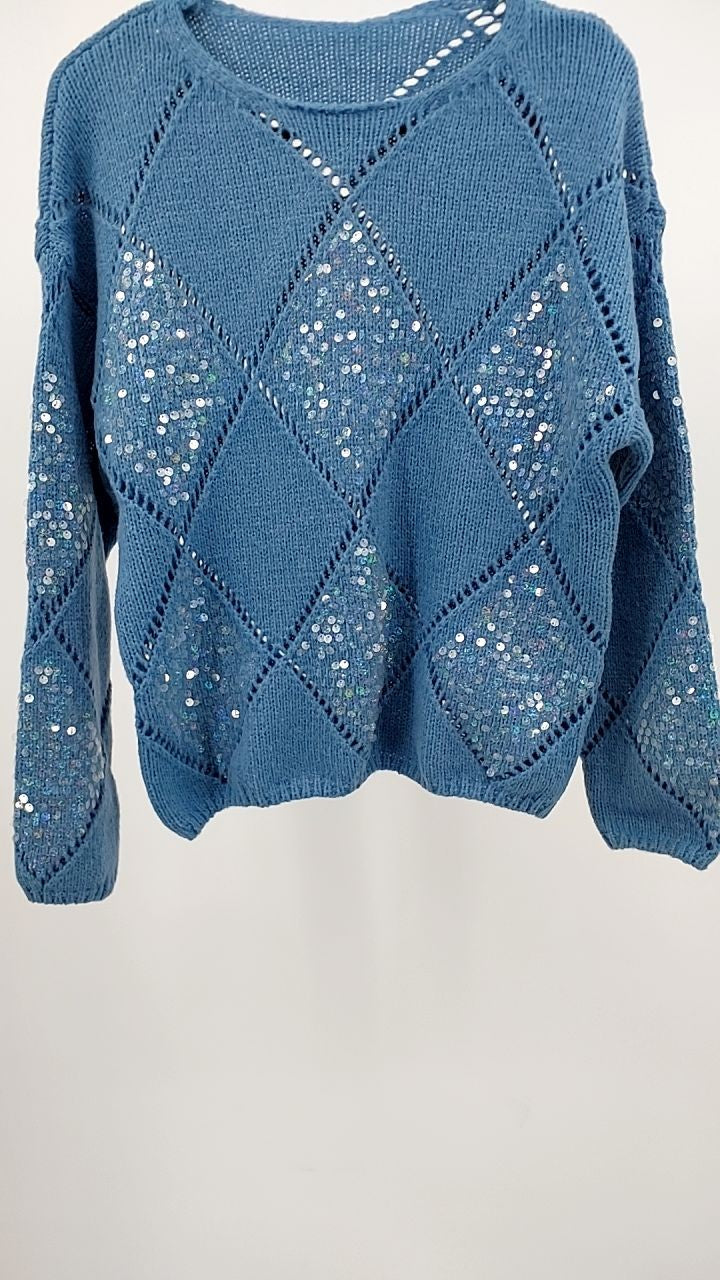 Openwork Round Neck Long Sleeve Knit Top