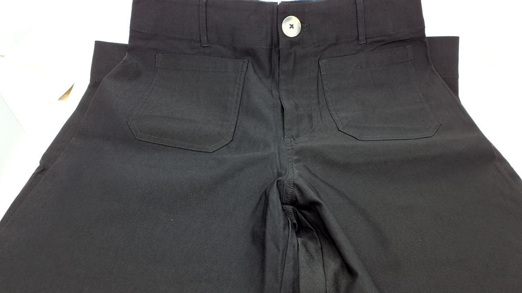 Cropped Wide Leg Capris Pants Black 31 Womens High Waist w/ Pockets