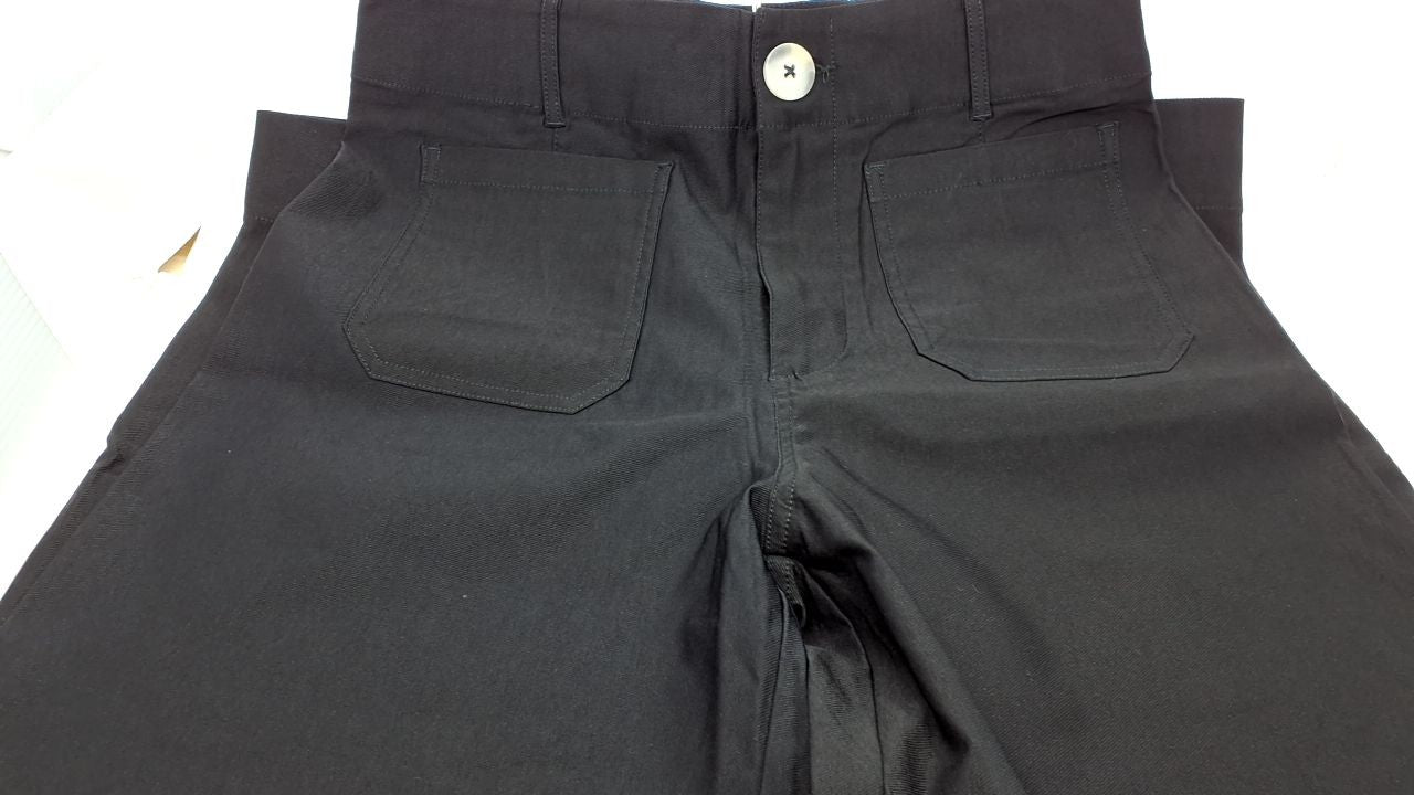 Cropped Wide Leg Capris Pants Black 31 Womens High Waist w/ Pockets