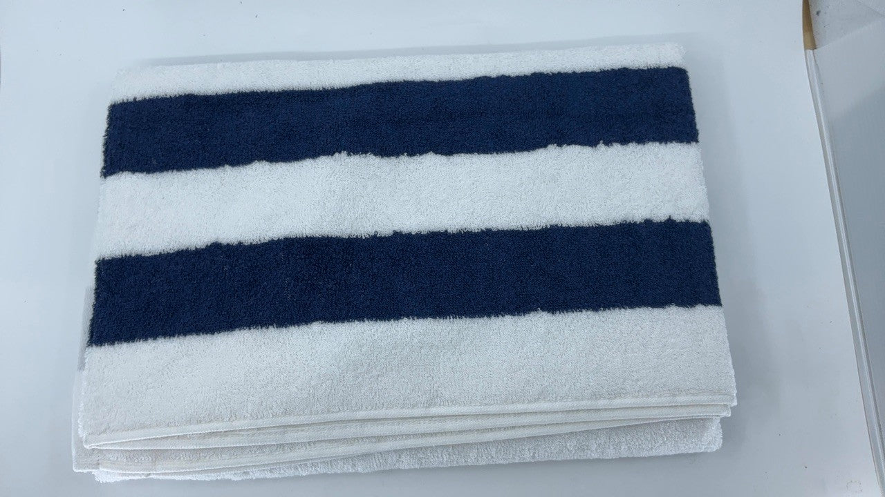 Absorbent Cotton Beach Towels 30x60 in Navy Blue, 2-Pack Cabana Stripe