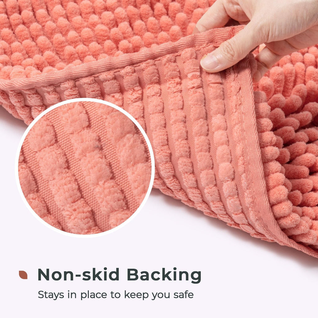Non-Slip Chenille Bath Mat 24x17 in Coral, Quick Dry & Durable