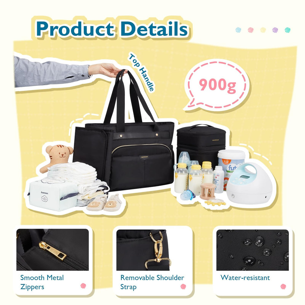 Large Diaper Bag w/ Breast Pump Cooler & 15in Laptop Compartment