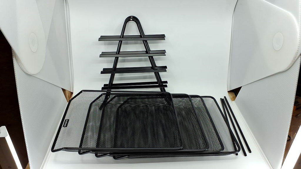 Black 4-Tier Paper Tray, Desk Organizer, Metal Mesh, 12L x 13.75W x 12.5H