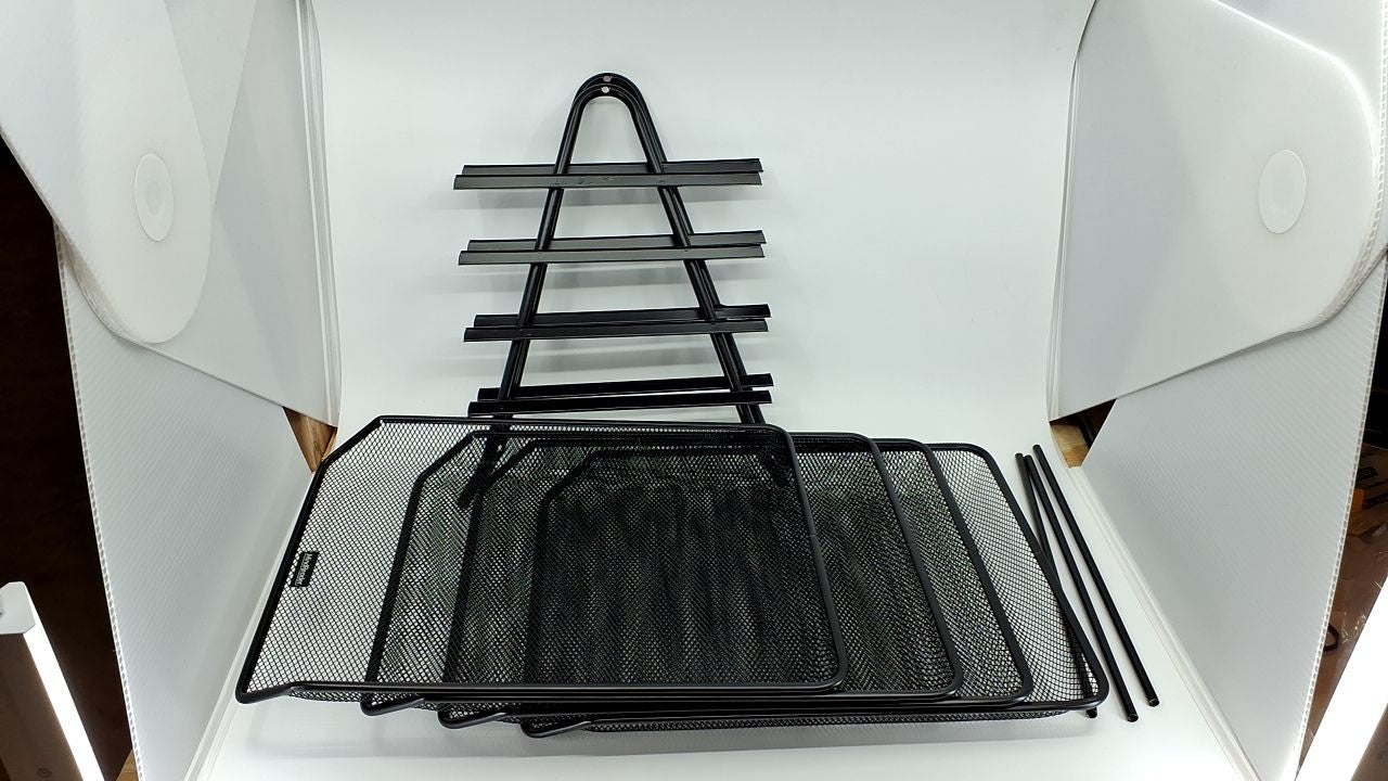 Black 4-Tier Paper Tray, Desk Organizer, Metal Mesh, 12L x 13.75W x 12.5H