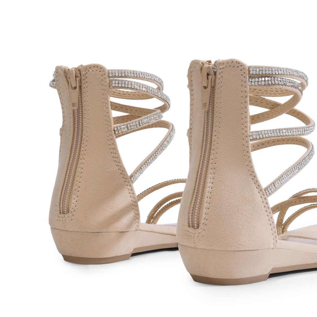 DREAM PAIRS Women's Size 5 Flat Sandals Gladiator Rhinestones Nude