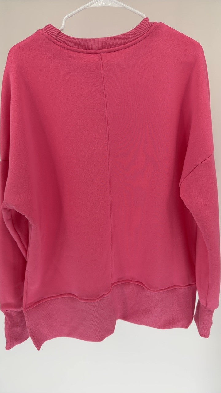 Side Slit Round Neck Long Sleeve Sweatshirt