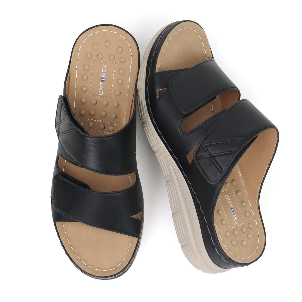 Ortho+rest Women Arch Support Slides Orthotic Walking Sandals (7, Black)