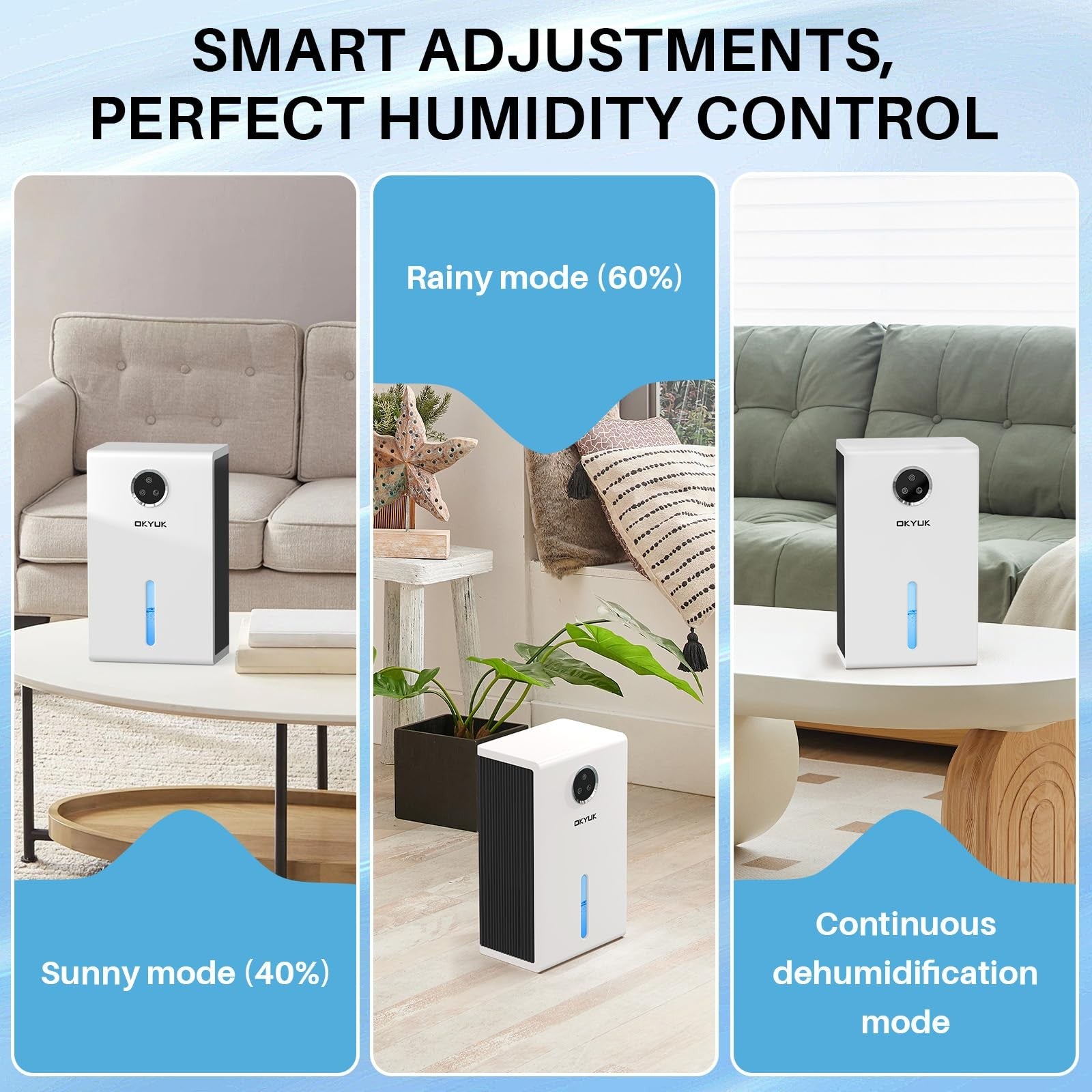 Compact Dehumidifier 95 Oz, Ultra Quiet, 1000 Sq Ft, 7 Color LED Light