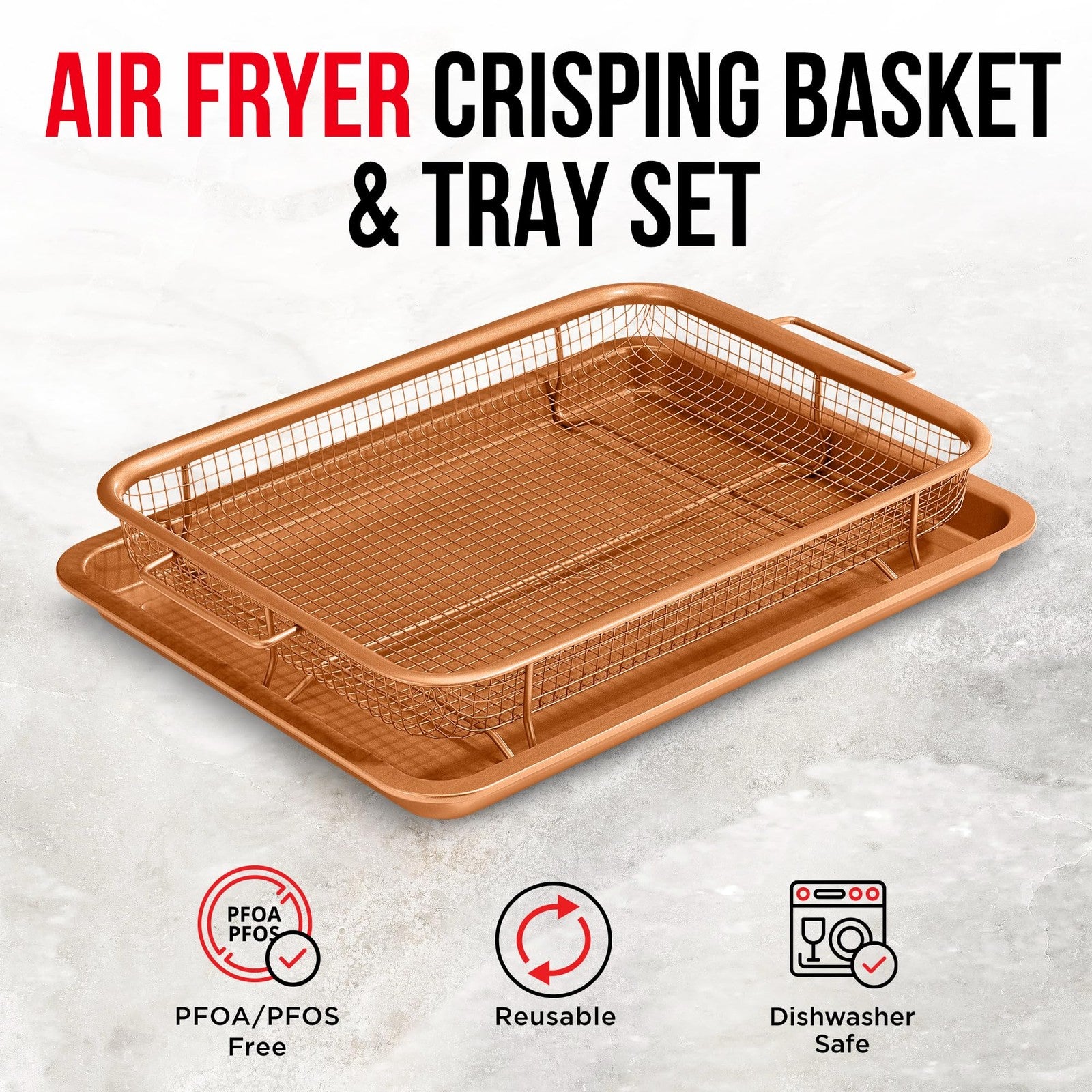 Air Fryer Tray Nonstick Copper 9.5x13 in, Dishwasher Safe