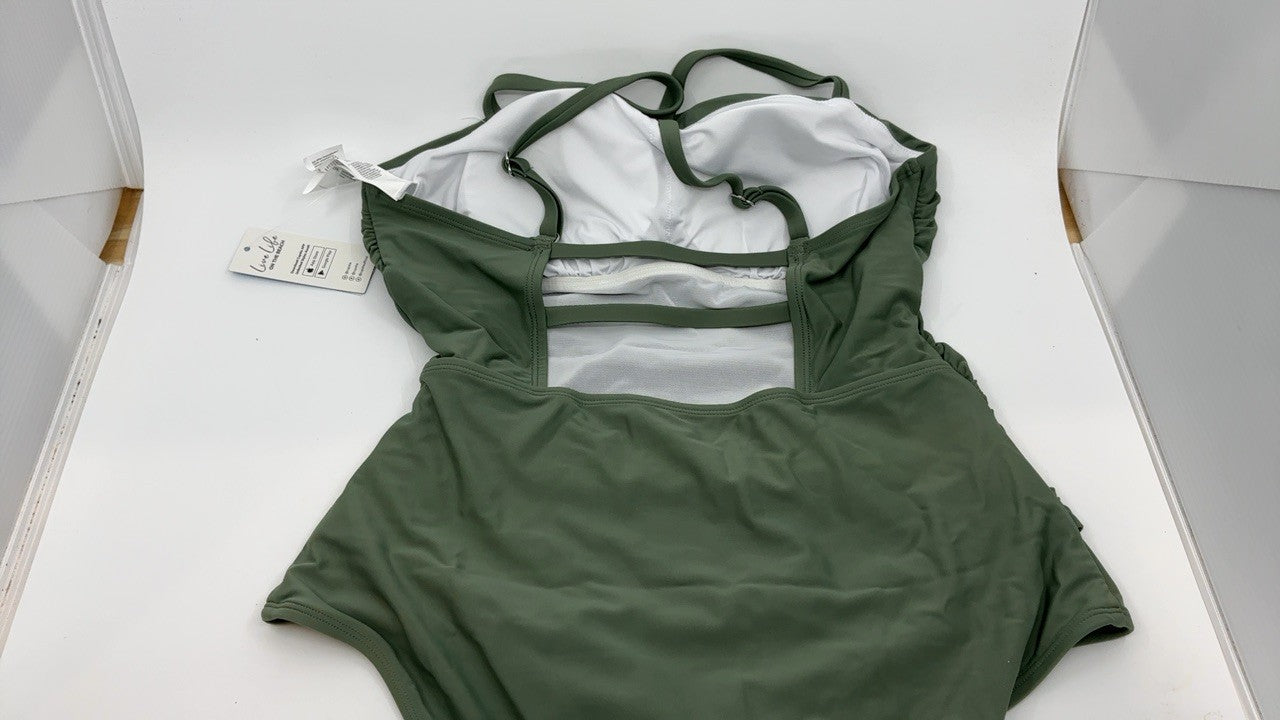 CUPSHE Women's Tummy Control Swimsuit, L, Sage Green, Cutout Back