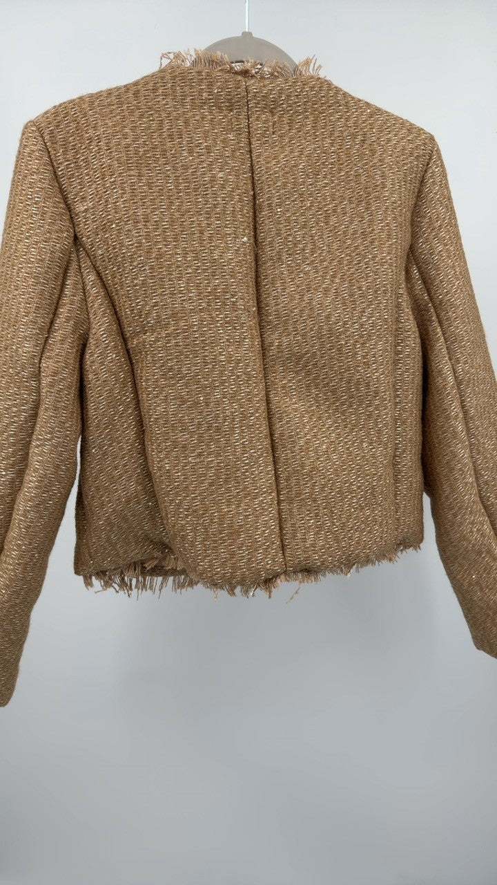 Raw Hem Pocketed Round Neck Jacket